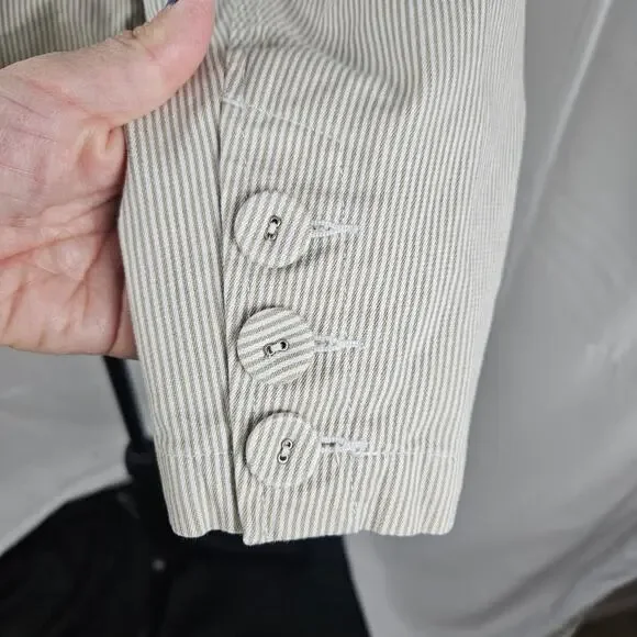 Talbots Blazer Women 8 Beige White Seersucker Stretch Cotton Jacket Button Front - Picture 6 of 9